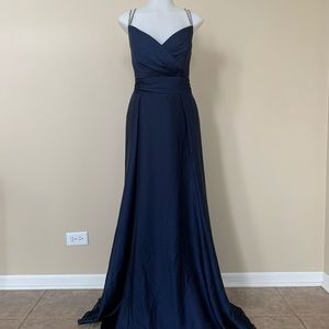 Navy Silk Textured Gown